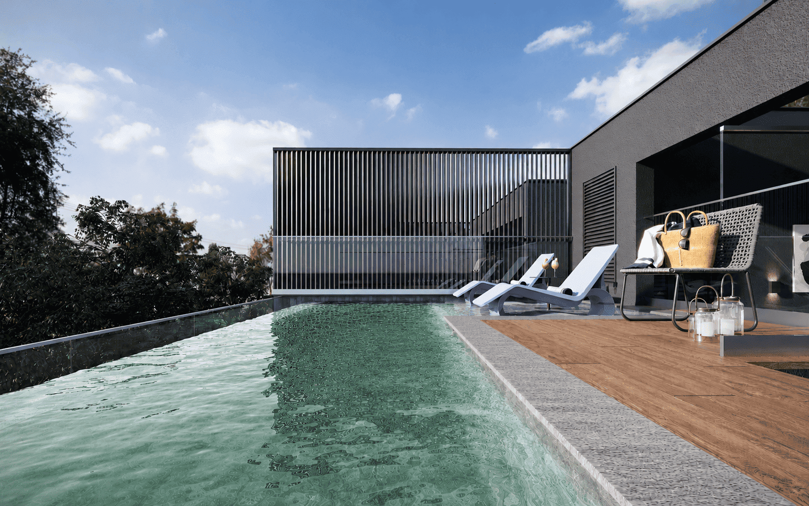 Casa Jardim Petrella — alameda interna iluminada ao entardecer